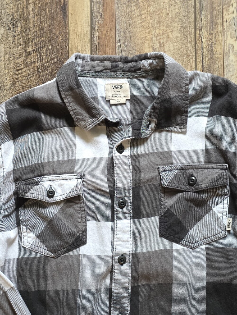 Vans - Buffalo Plaid Flannel Shirt - L - Grey Black & White Buffalo Check